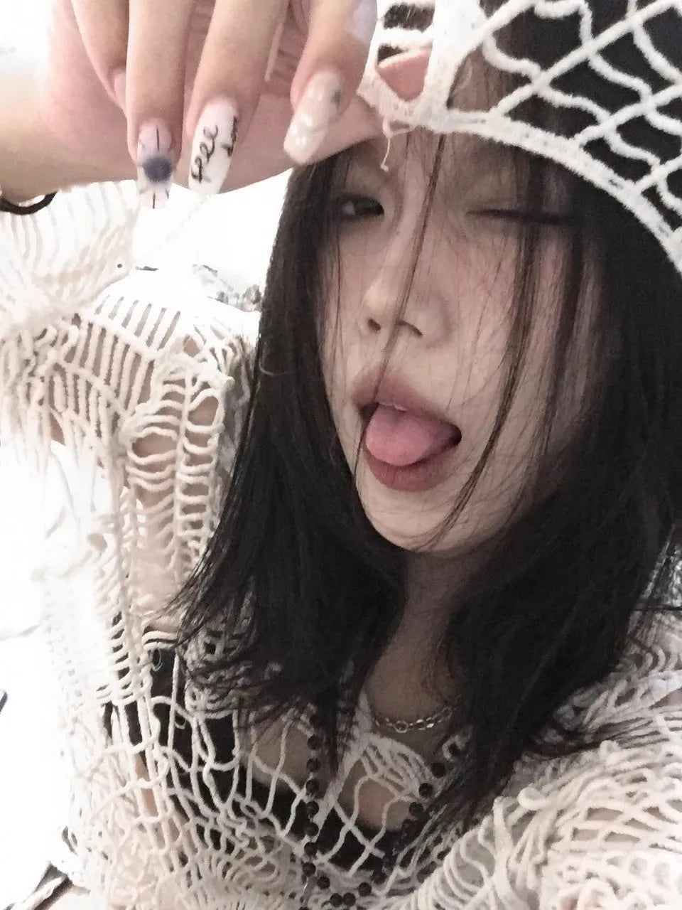 Karrram Japanese Y2k Hollow Out Knitted Top Trashy 2000s Style Spider Web Pullover Vintage Harajuku Hole Hooded Knitwear Grunge