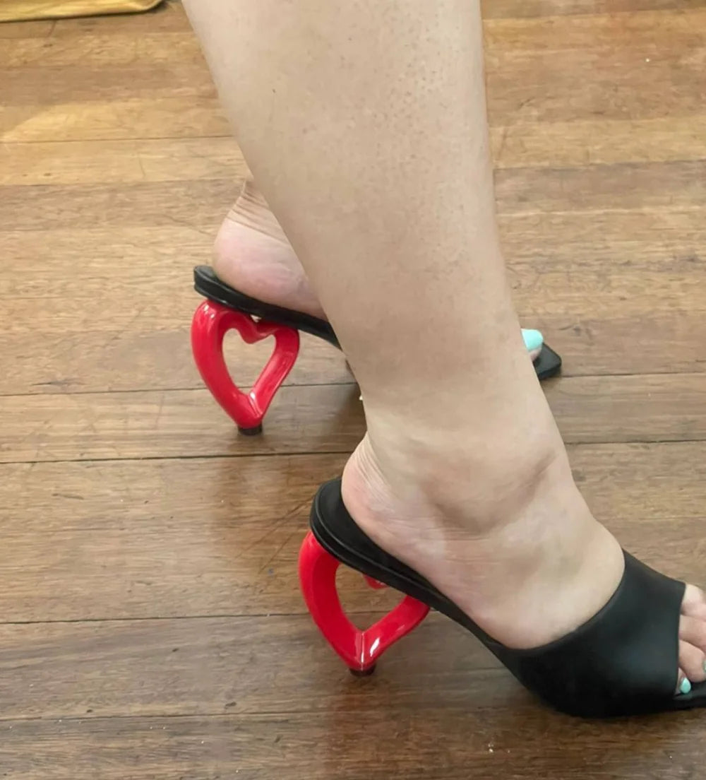 Pink Leather Heart Heel Sandals