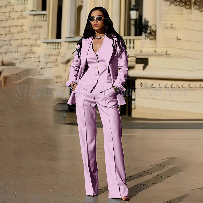 Sophisticated Slim Fit Three Piece Blazer Set For Women