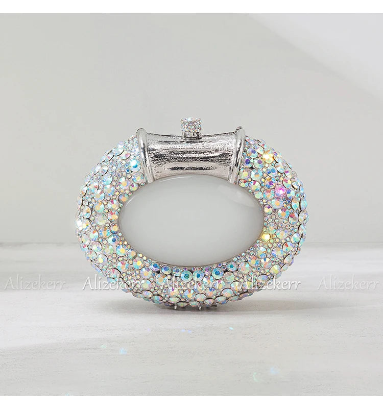 Shimmering Crystal Embellished Oval Evening Clutch for Women