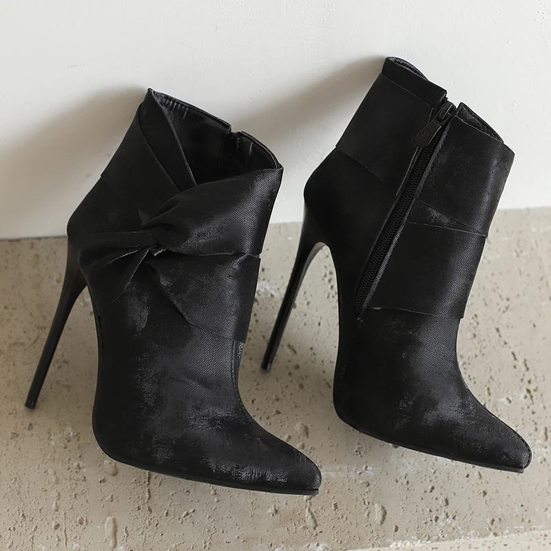 Elegant Bowknot Lace-Up High Heel Ankle Boots for Women