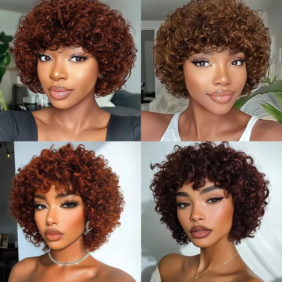 Short Kinky Curly Pixie Bob Human Hair Wig for Women