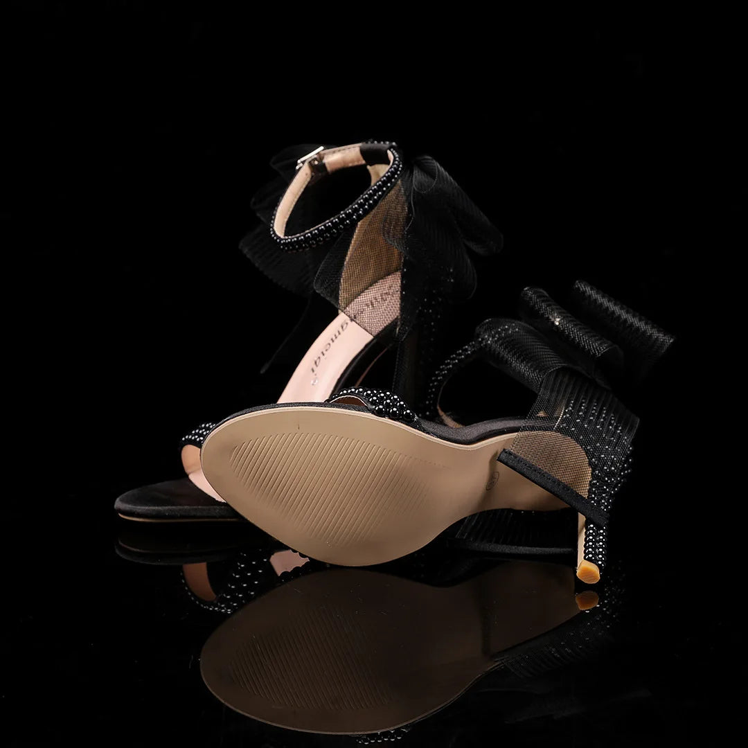 Elegant Pearl Beaded Mesh Bowknot Sandals for Women