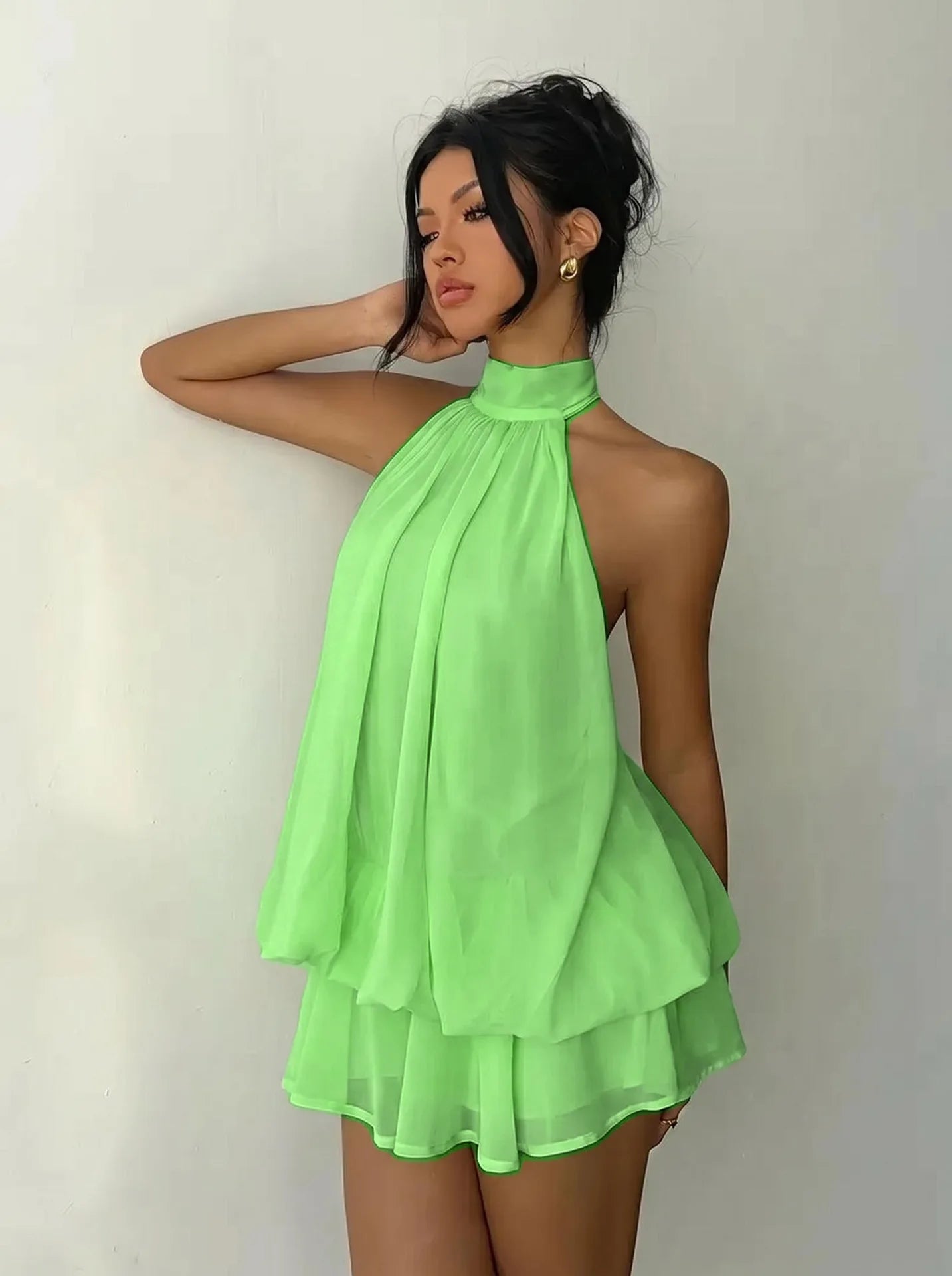 Chic Halter Neck Off Shoulder Backless Mini Dress For Women