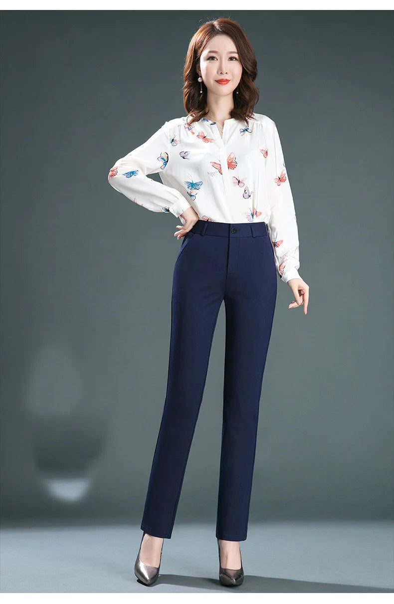 High Waist Straight Leg Relaxed Fit Pants For Women