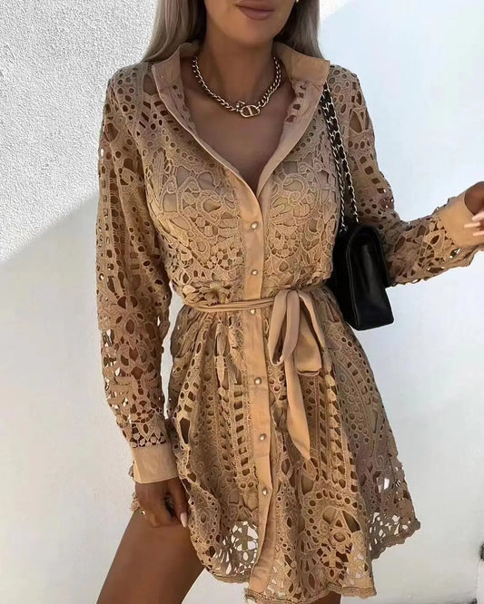 Chic Lace Cutout Long Sleeve Dress