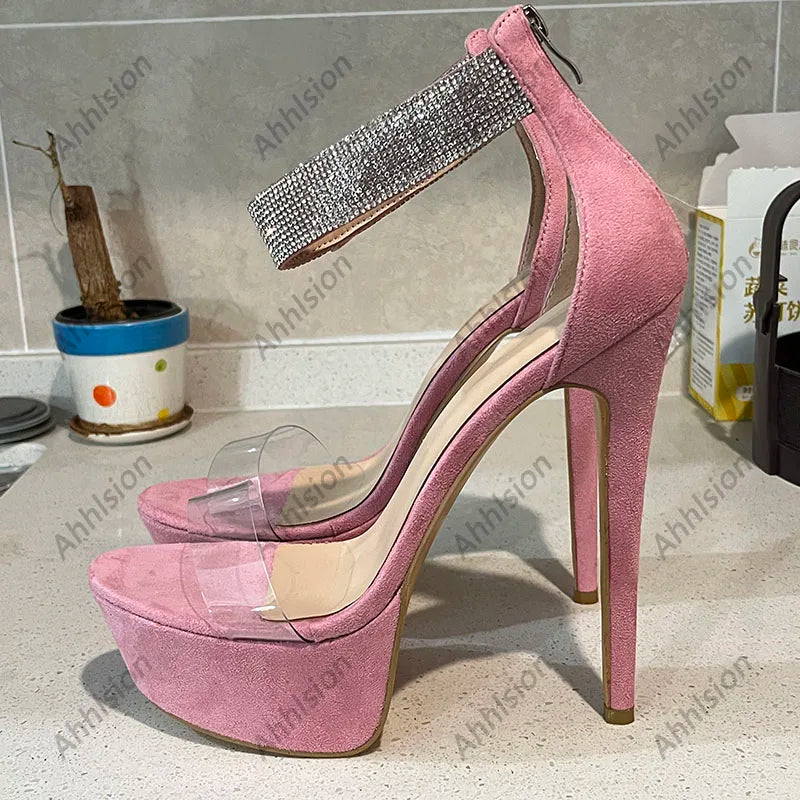 Elegant Pink Suede Stiletto Sandals with Zipper for Women