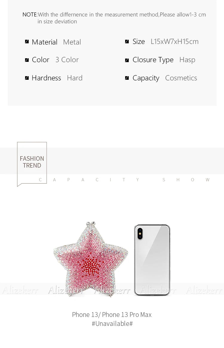 Alizekerr Star Shaped Crystal Evening Bags Women Boutique Gorgeous Sparkling Rhinestone Mini Metal Clutch Purses Wedding Party