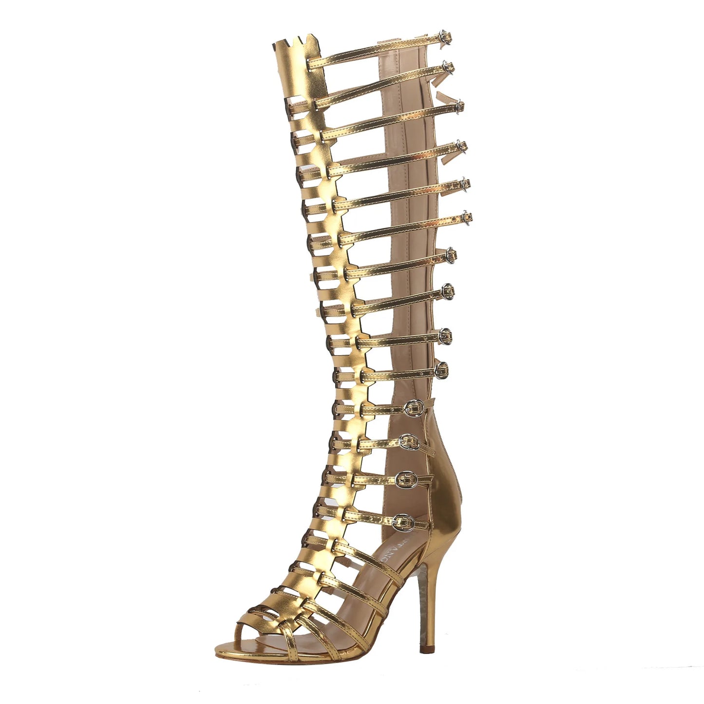 High Heel Metal Buckle Gladiator Knee Boots For Women