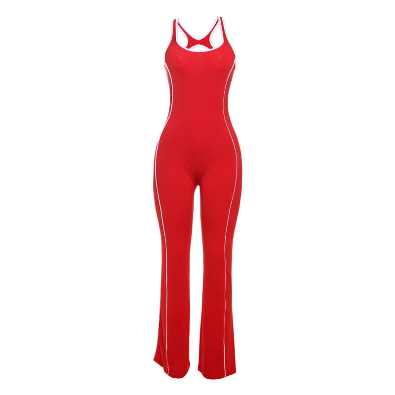 FAGADOER Fashion Striped Patchwork Bodycon Jumpsuits Women Sleeveless Backless Hollow Out Rompers Female Streetwear Overall New