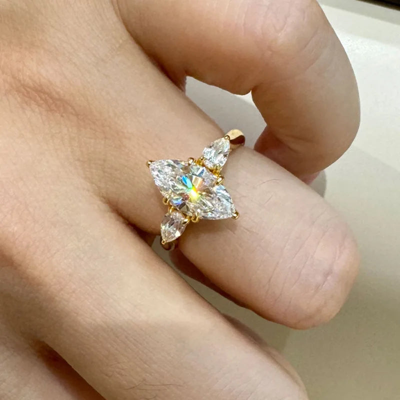 WUIHA Vintage 925 Sterling Silver Marquise Cut Lab Sapphire High Carbon Diamonds Gemstone Wedding Engagement Ring Fine Jewelry