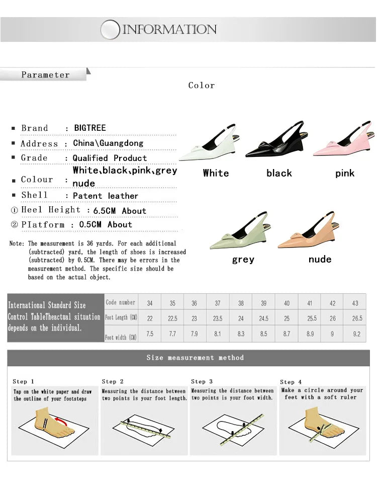 Patent Leather Wedge Heel Pumps With Back Strap for Women