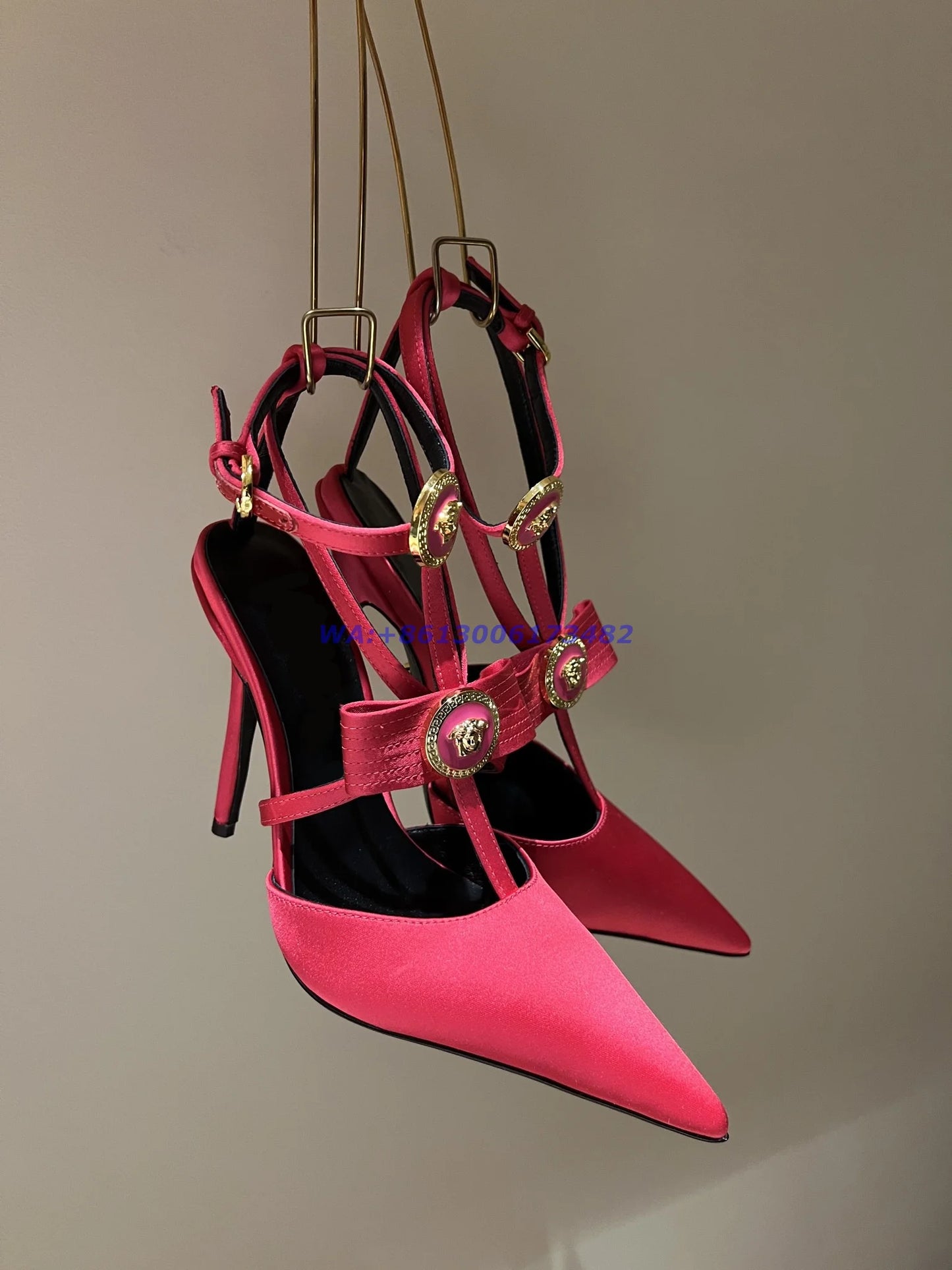 Fashion Women Design Candy Color Bow Satin High Heel Pumps Pointed Toe T Strap Buckle Slingback Stiletto Heels Plus Size