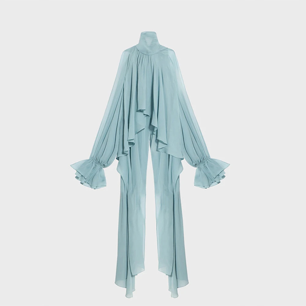 Loose Fit Asymmetrical Hem Chiffon Blouse for Women