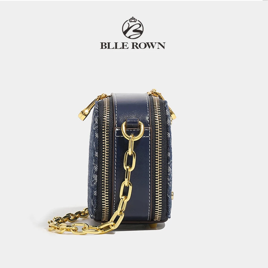 Retro Blue Metal Chain Square Shoulder Bag for Women