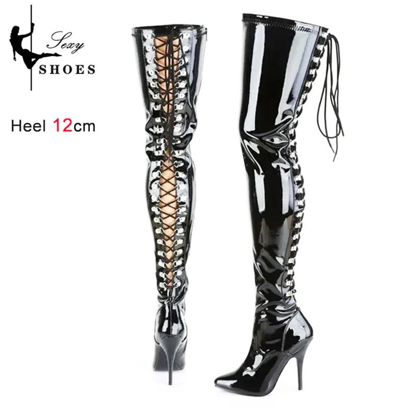 Plus Size Over-The-Knee Leather Stiletto Boots for Women