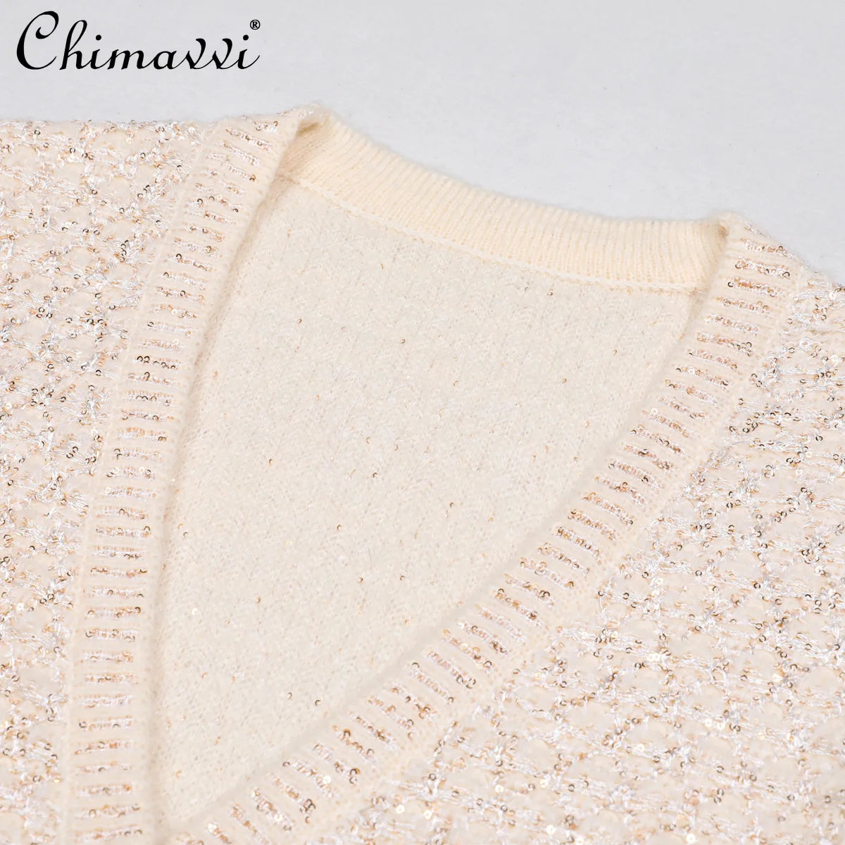 2025 Spring and Autumn New High-end Fashion Long-sleeved Sequined Knitted Cardigan Elegant Commuter V-neck Cardigan Top Jacket