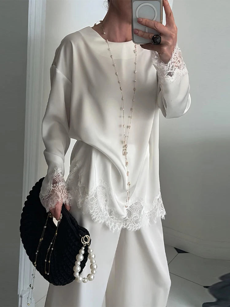 Elegant Lace Patchwork Loose Knee Length Dress for Women