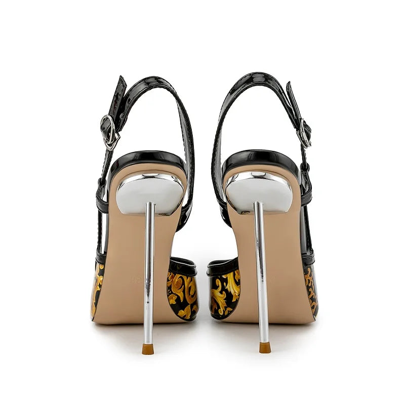 Floral Print Elegant Stiletto Sandals Open Toe for Women