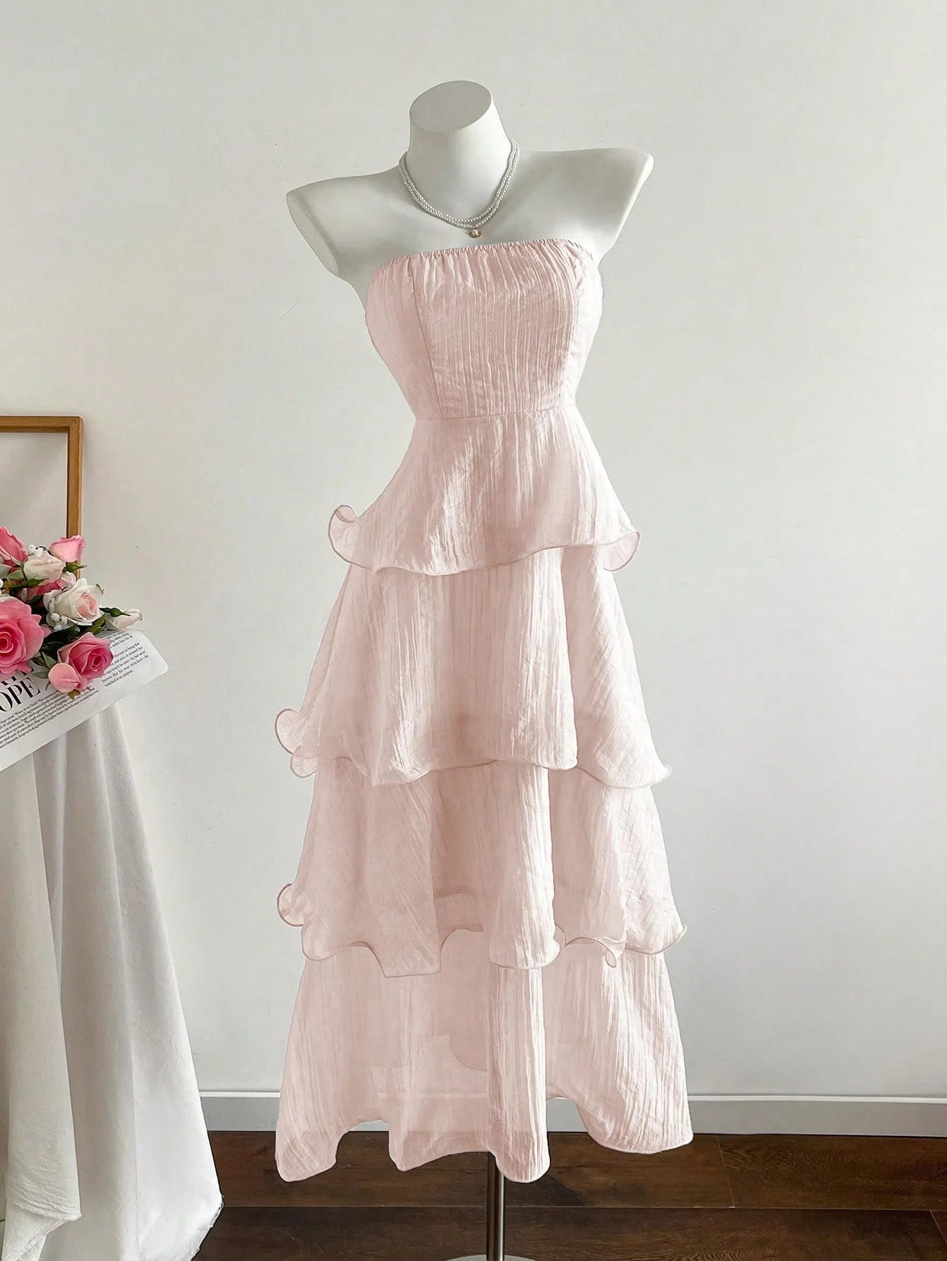 Solid Color Tube Top Layered Elegant Maxi Dress for Women
