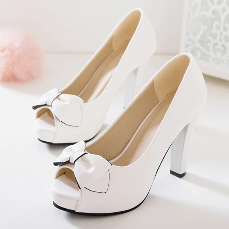 Bow Knot Peep Toe Platform Pumps