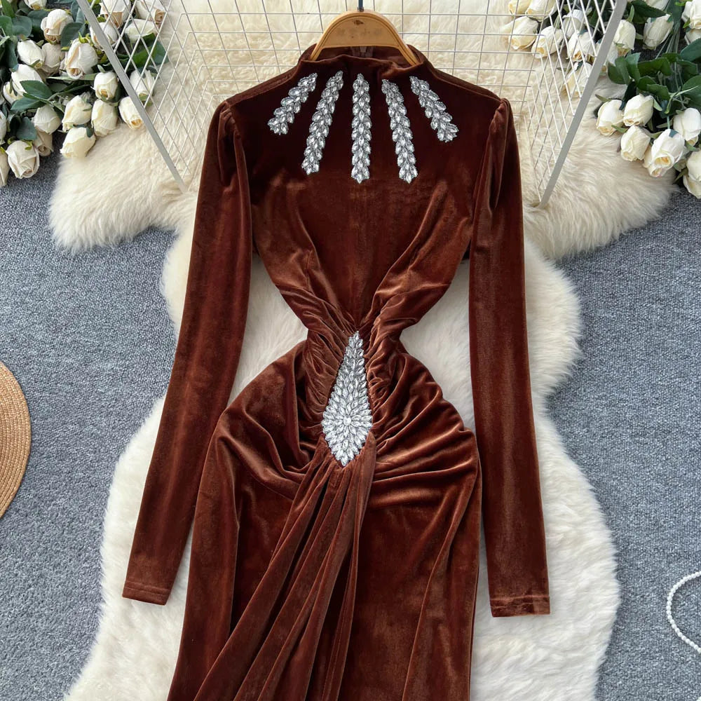Ruched Velvet Sash Dress