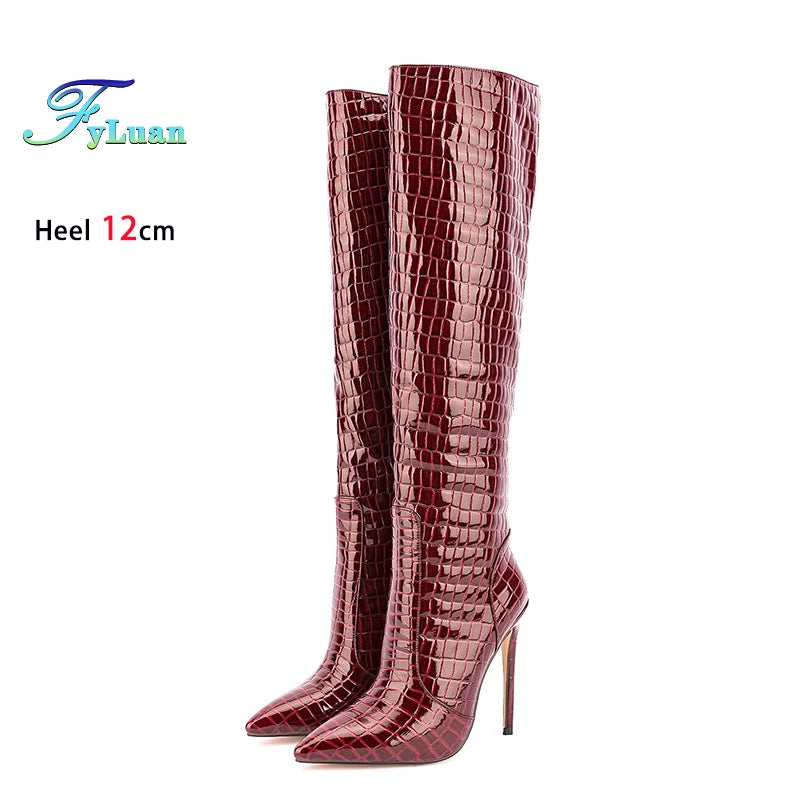 Wine Red Knee High Boots