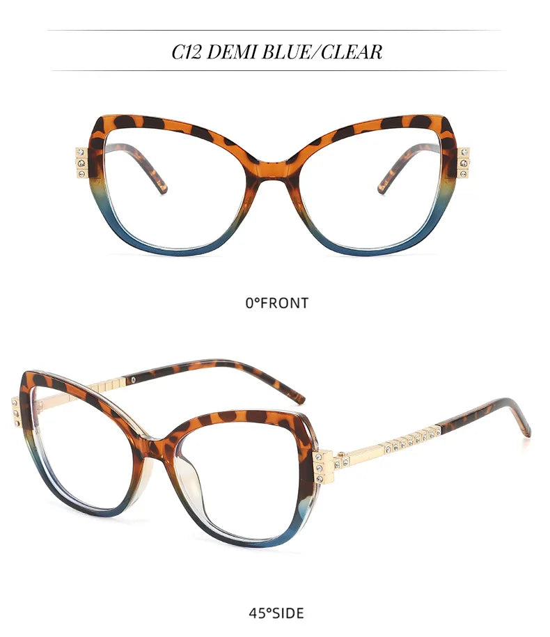 Black Cat Eye Rhinestone Anti Blue Light Reading Glasses for Women