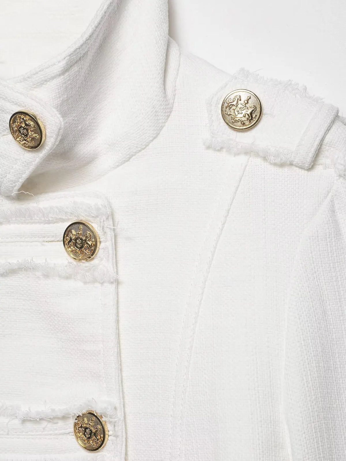 White Tweed Cropped Jacket With Gold Buttons for Women
