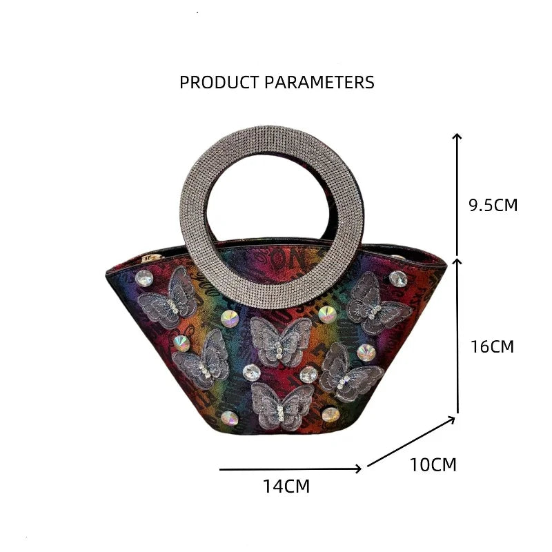 Colorful Butterfly Embroidered Bucket Bag