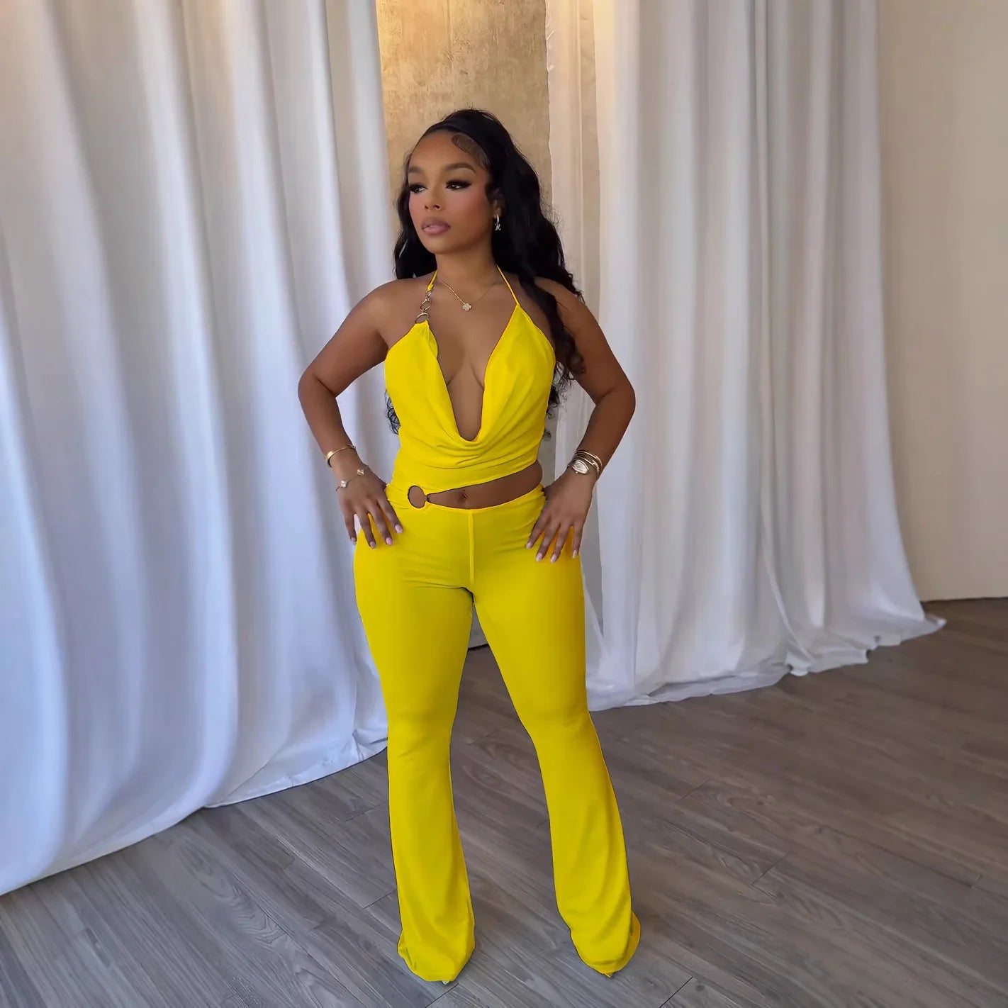 Elegant Slim-Fit Elastic Neck Strap Jumpsuit for Women