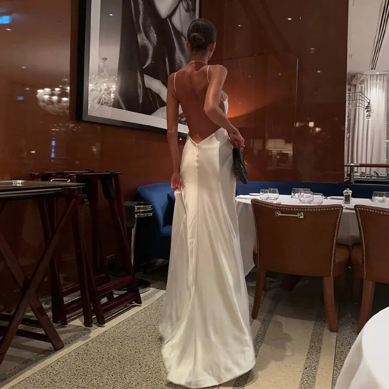 Sophisticated Backless Satin Evening Dress for Women