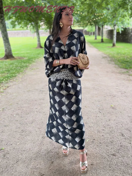 V Neck Patchwork Print Maxi Dress