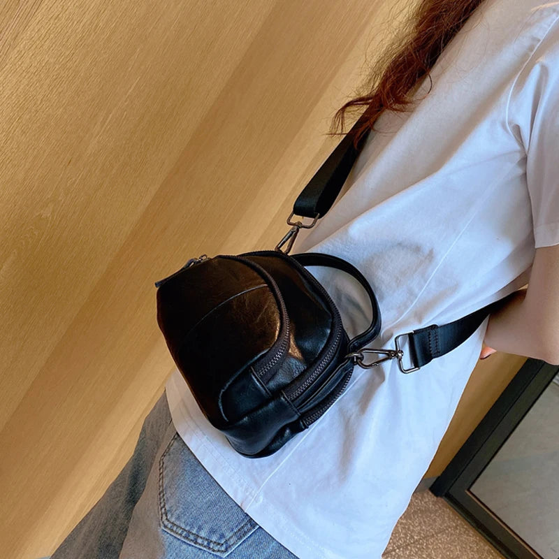 Compact PU Leather Shoulder Bag with Wide Straps for Women