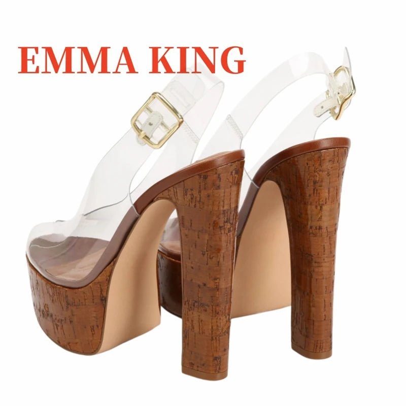 Clear Pvc Platform Slingback Peep Toe Sandals for Women