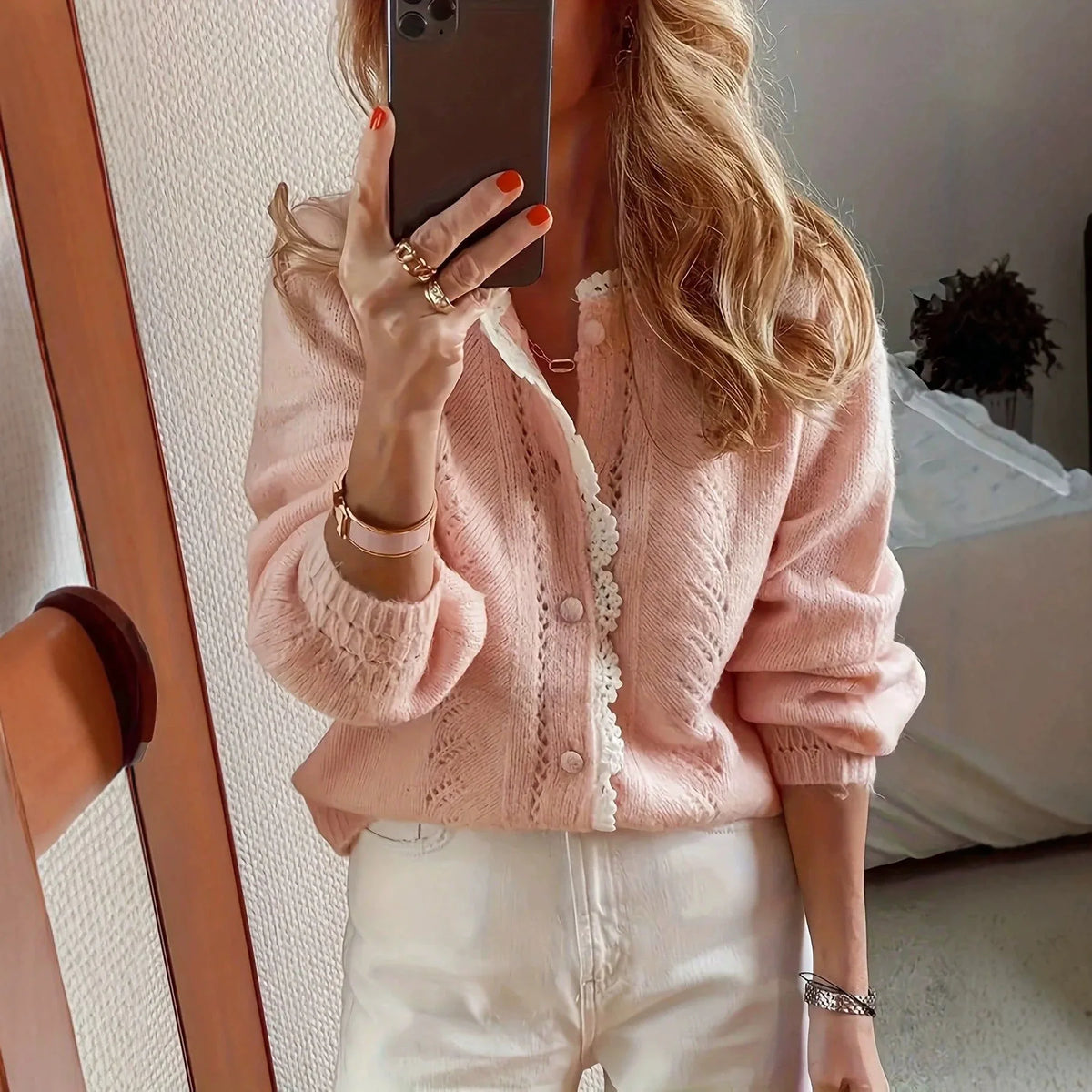 Loose Fit Hollow Out Knit Cardigan Sweater for Women