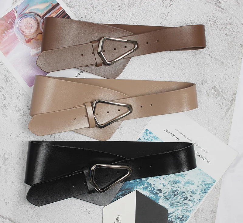 [EAM]  Irregular Genuine Leather Wide Multicolor Belt Personality Women New Fashion Tide All-match Spring Autumn 2025 1DD3996