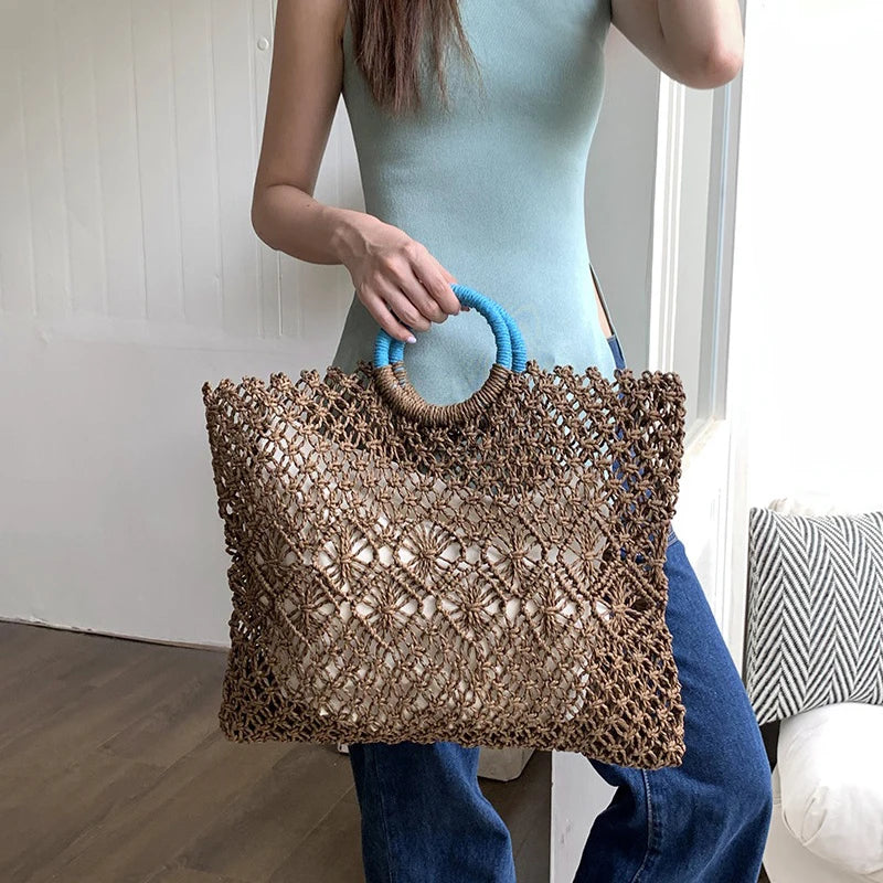 Hollow Straw Personality Shoulder Bag Niche Hand-woven Raffia Rattan Beach Bag Versatile Leisure Shopping Travel Bag Handbag