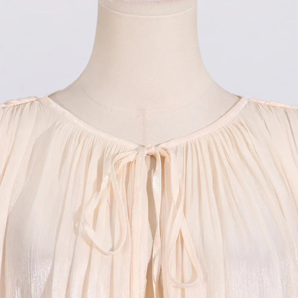 TWOTWINSTYLE Loose Solid Dresses For Women Round Neck Lantern Sleeve High Waist Spliced Fold Mini Chic Dress Female Fashion 2025