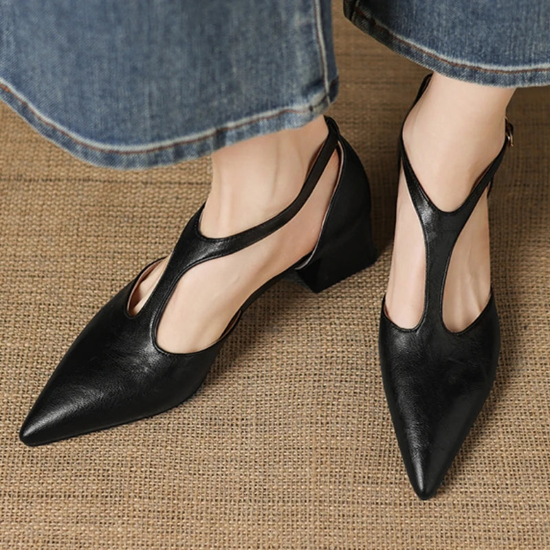 Point Toe Square Heel Mary Jane Pumps