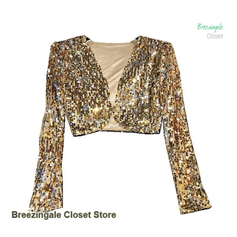 Elegant French Style Short Sequined Jacket For Women