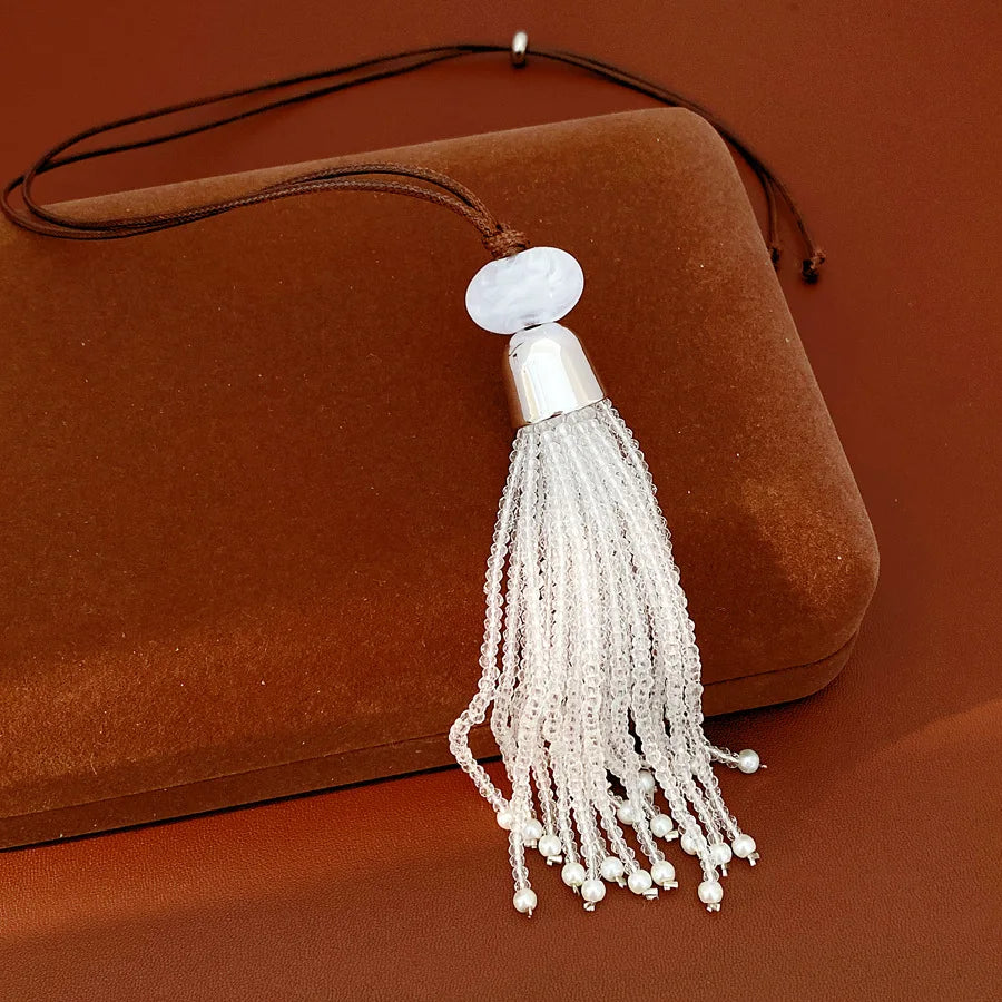 Glass Beaded Tassel Pendant Necklace