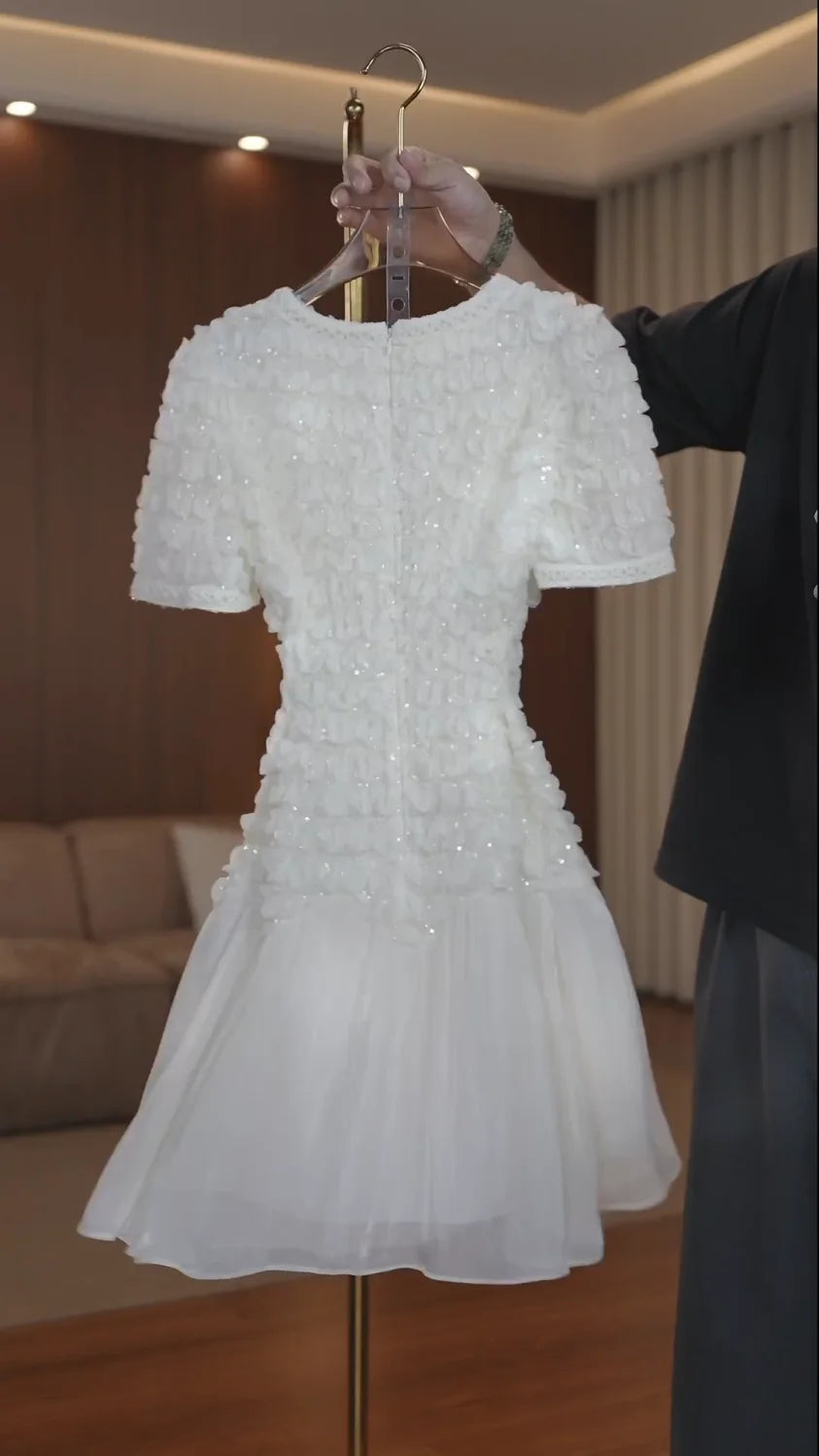 White French Inspired Light Luxury Short Sleeve Dress for Women
