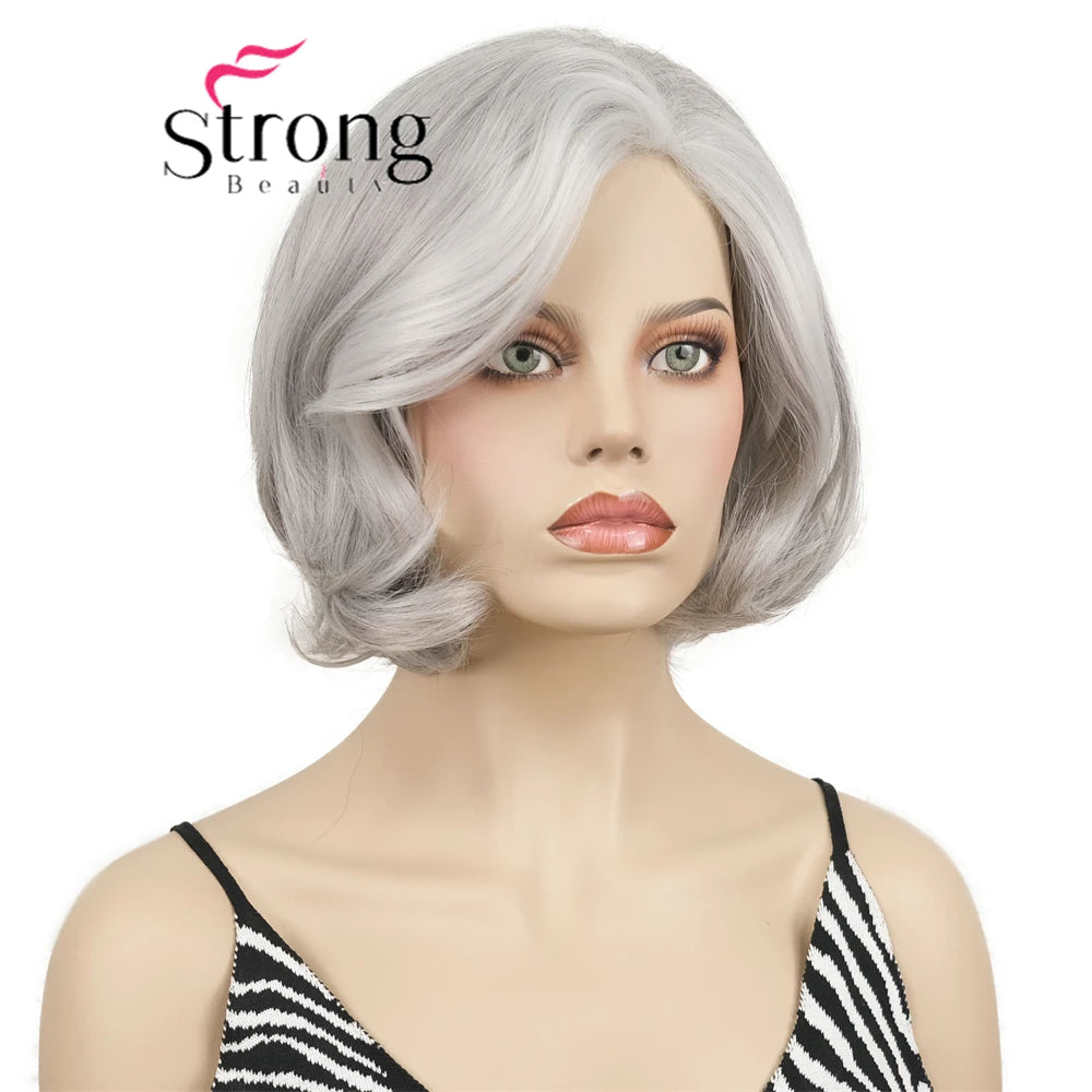 Natural Gray Short Wavy Bob Synthetic Hair Wig for Women