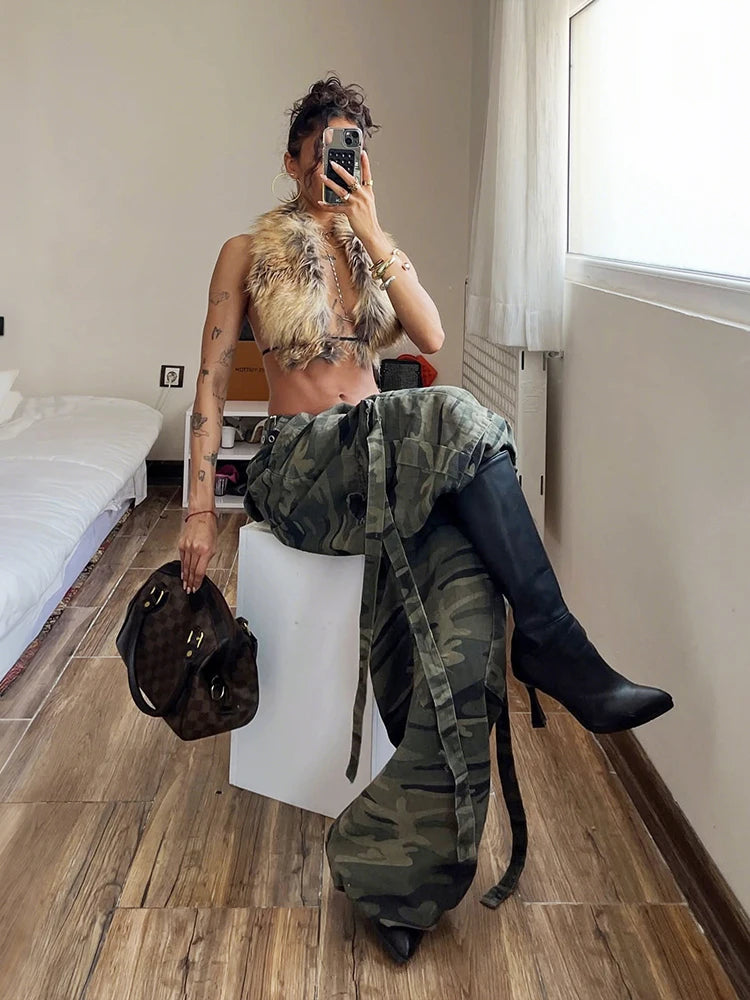 Leopard Print Backless Halter Top