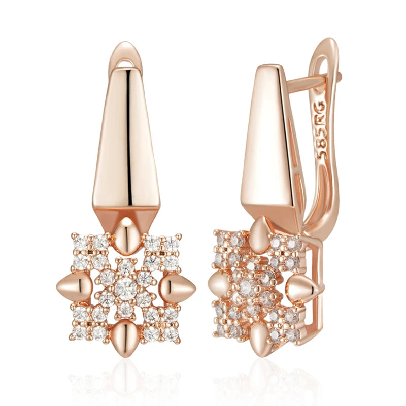 Rose Gold Crystal Flower Drop Earrings