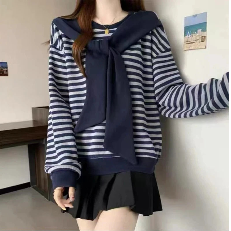 Plus Size Preppy O Neck Long Sleeve Bow Sweatshirt For Women