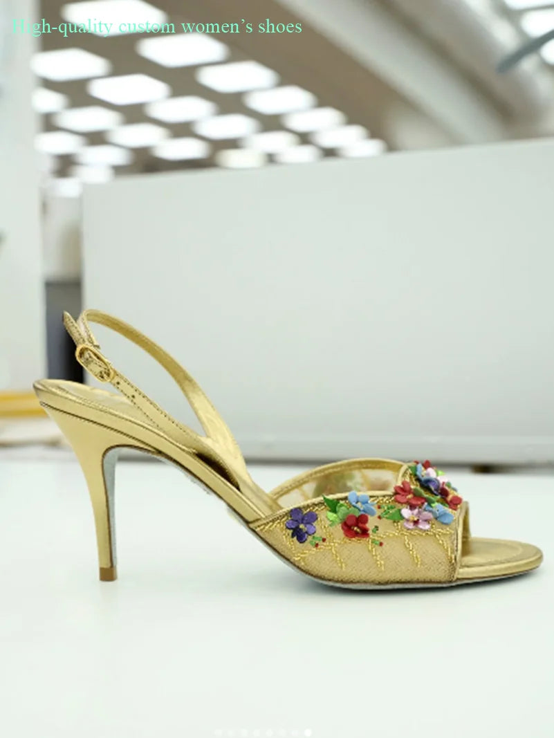 Floral Rhinestone Embellished Wedding Shoes for Women