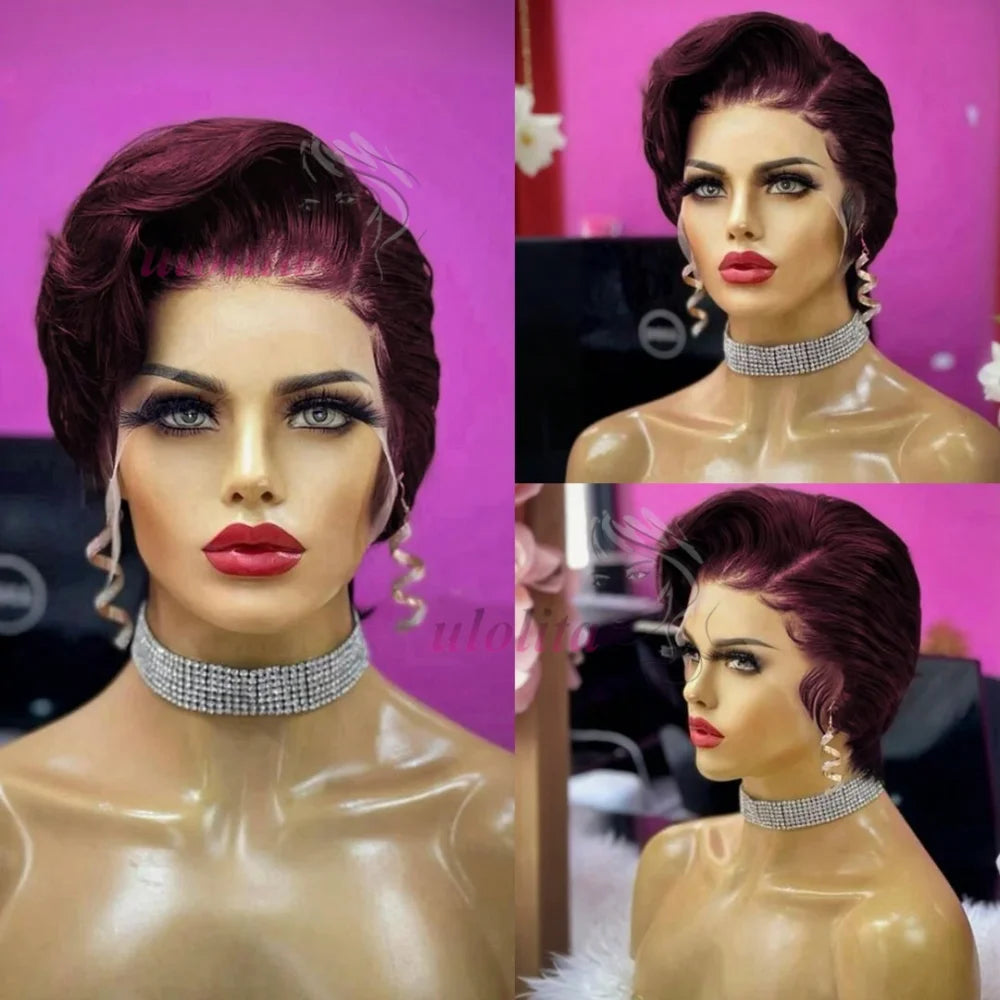 Wig HD Transparent Lace Front 13x4 Pixie Cut Bob Indian Hair Pre Plucked 200 Density