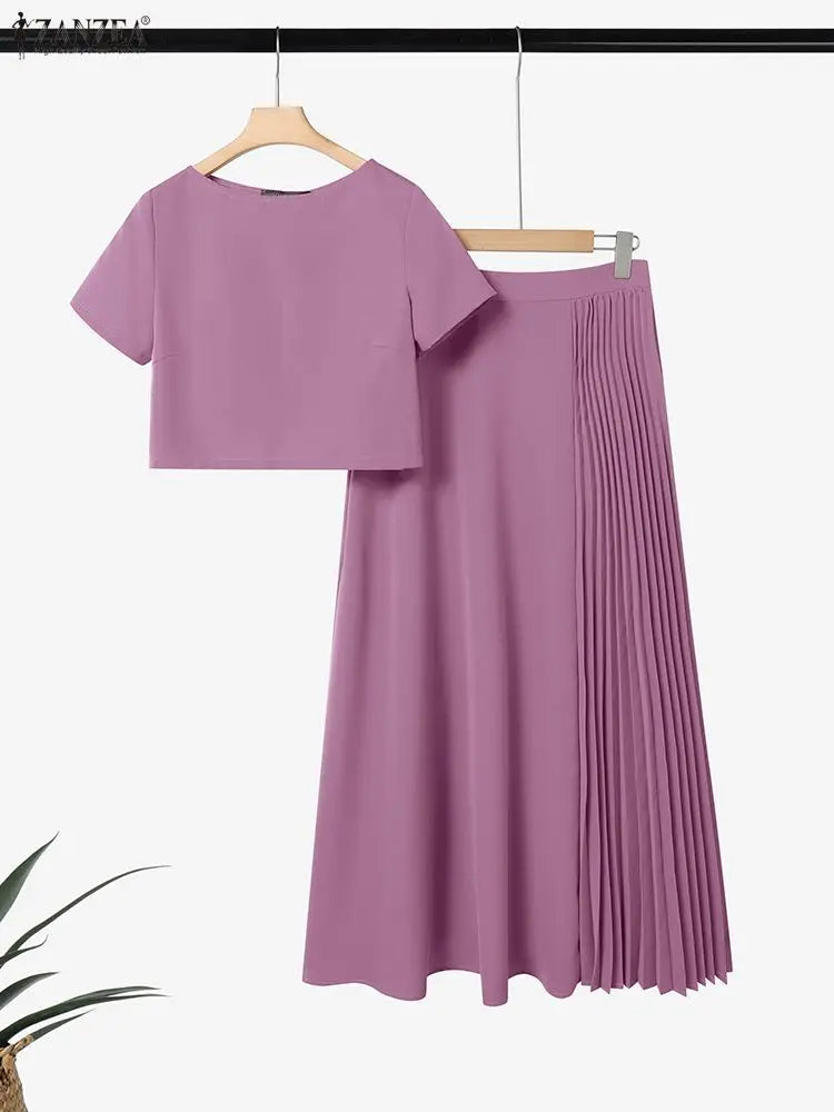 Boatneck Crop Top and Pleated Skirt Set